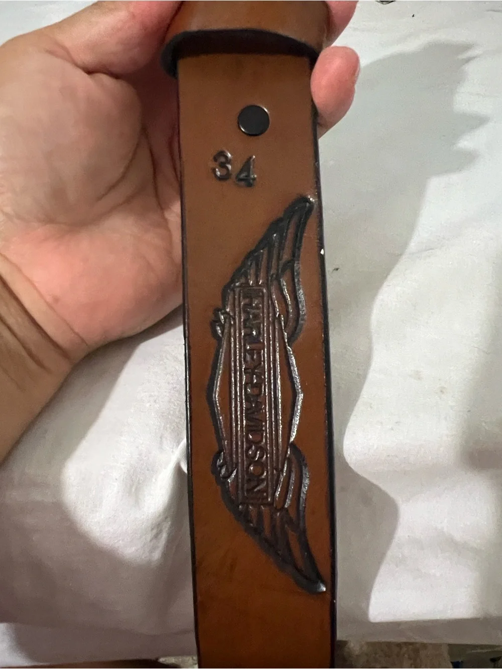 Harley-Davidson Brown Leather Belt with Crystal-Encrusted Shield Buckle